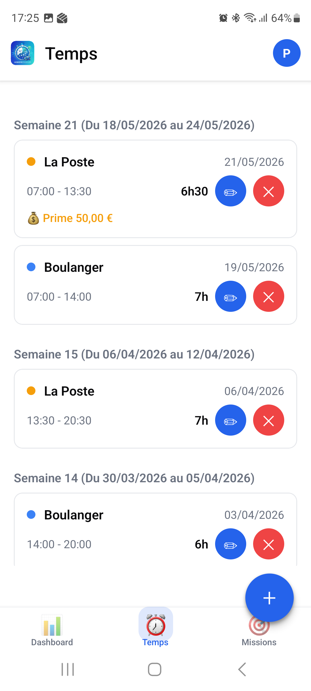 MissionsTracker - Liste des missions avec chronomètre intégré