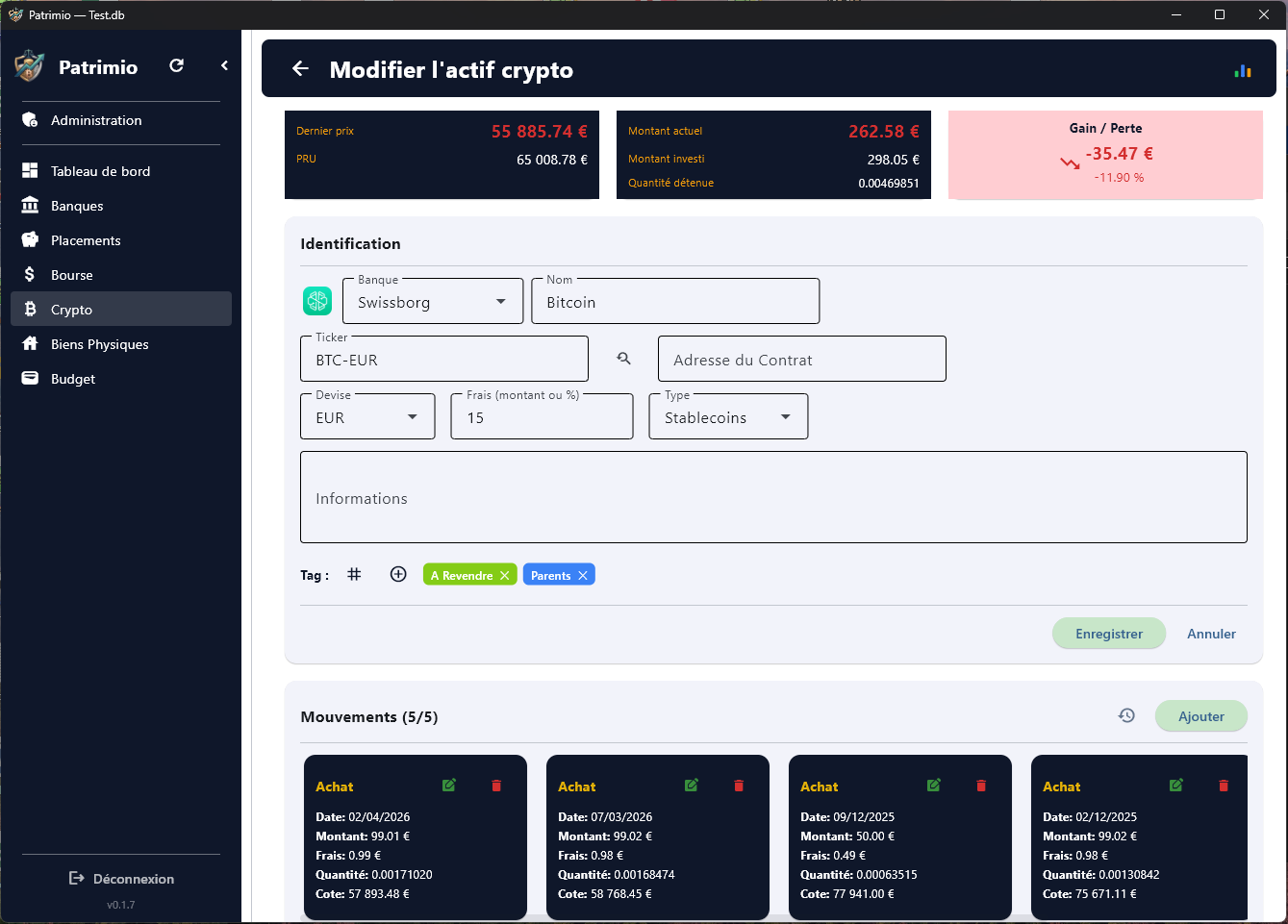 Patrimio - Suivi des crypto-monnaies
